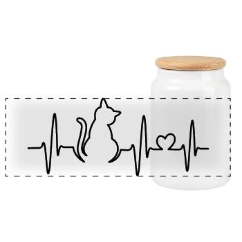 Cats heartbeat lines drawing strokes icon - Panoramic Cookie Jar with Wooden Lid - white - Front
