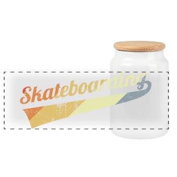 Retro Skateboarding - Panorama Keksdose mit Holzdeckel - Weiß - Vorne