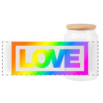 Typo LOVE Kontur Rainbow - Panorama Keksdose mit Holzdeckel - Weiß - Vorne