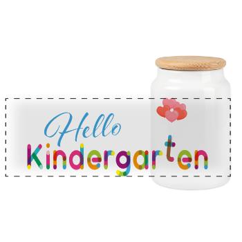 Hello Kindergarten - Panorama Keksdose mit Holzdeckel - Weiß - Vorne