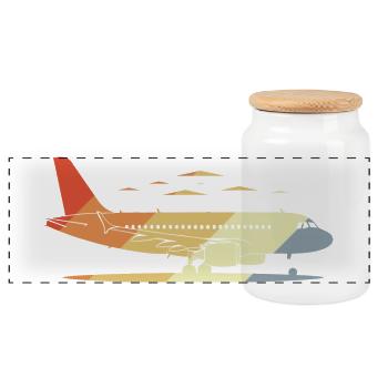 Airplane Drawing Vintage - Panoramic Cookie Jar with Wooden Lid - white - Front