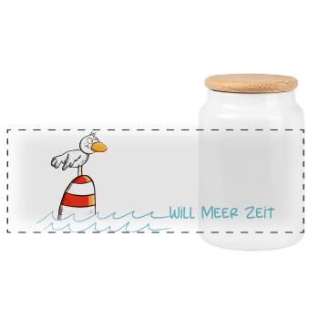Drollige Möwe Will Meer Zeit - Panorama Keksdose mit Holzdeckel - Weiß - Vorne