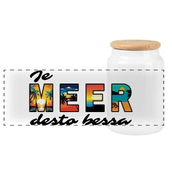 the sea the better - the more the better - Panoramic Cookie Jar with Wooden Lid - white - Front