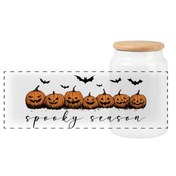 Halloween Geschenk Pumpkins Kürbisse Spooky Season - Panorama Keksdose mit Holzdeckel - Weiß - Vorne