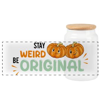Stay weird. Be original - Panoramic Cookie Jar with Wooden Lid - white - Front