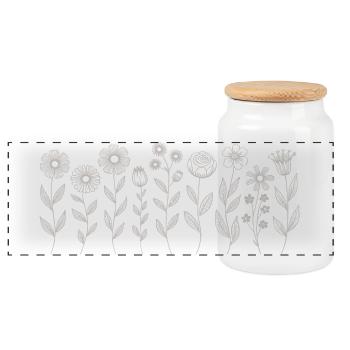 Floral Pattern Florist - Panoramic Cookie Jar with Wooden Lid - white - Front