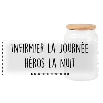 Infirmier la journée, héros la nuit - Boîte à biscuits avec couvercle en bois - blanc - Devant