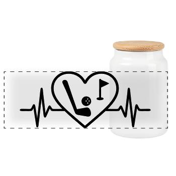 Golf Heart Club Ball Flag - Panoramic Cookie Jar with Wooden Lid - white - Front
