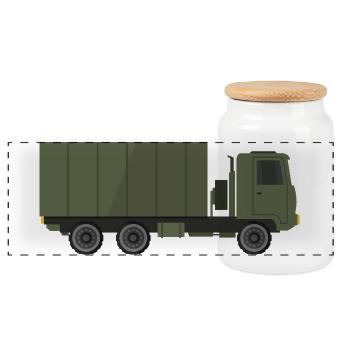 Militär-LKW - Panorama Keksdose mit Holzdeckel - Weiß - Vorne