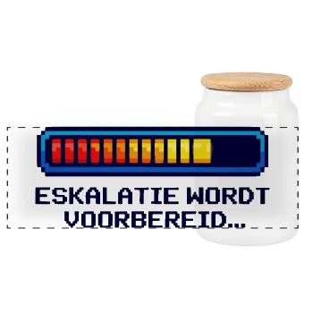 Eskalatie Nerd Shirt – Grappig Geek Design NL - Panoramic Cookie Jar with Wooden Lid - white - Front