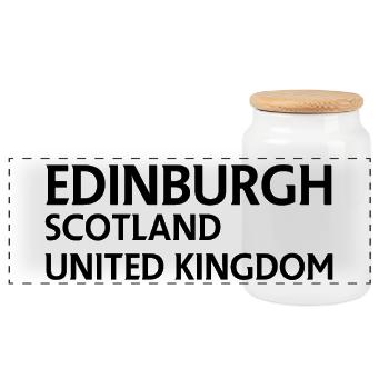 Edinburgh – Scotland Textdesign - Panoramic Cookie Jar with Wooden Lid - white - Front