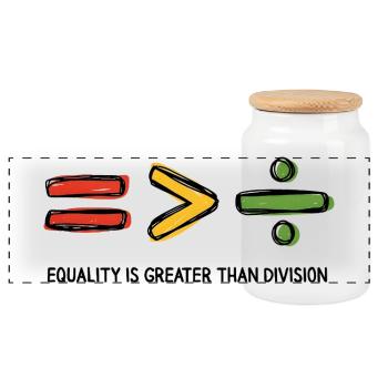 Message « L’égalité est plus grande que la division » - Boîte à biscuits avec couvercle en bois - blanc - Devant