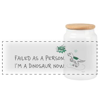 Scheitern als Mensch, jetzt Dino - Panorama Keksdose mit Holzdeckel - Weiß - Vorne