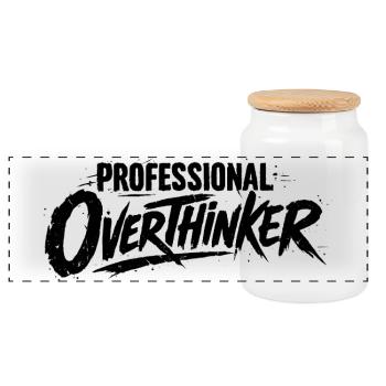 PROFESSIONAL OVERTHINKER Grunge - Panoramic Cookie Jar with Wooden Lid - white - Front