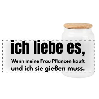 Ich liebe es – Wenn meine Frau Pflanzen kauft - Panorama Keksdose mit Holzdeckel - Weiß - Vorne