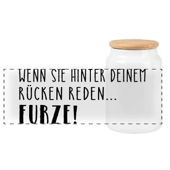 Wenn sie hinter deinem Rücken reden... - Panorama Keksdose mit Holzdeckel - Weiß - Vorne