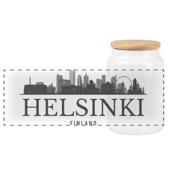 Helsinki Finland, Helsinki skyline - Panoramic Cookie Jar with Wooden Lid - white - Front