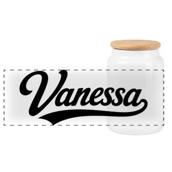 Vanessa name first last family - Panoramic Cookie Jar with Wooden Lid - white - Front