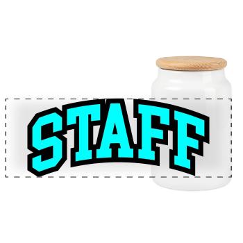 Staff Lettering - Panoramic Cookie Jar with Wooden Lid - white - Front