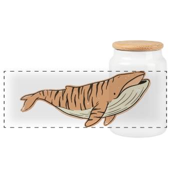 Vintage Spotted Whale Cartoon Tiger Stripes - Panoramic Cookie Jar with Wooden Lid - white - Front