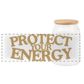 Protect your energy Retro Spruch Design - Panorama Keksdose mit Holzdeckel - Weiß - Vorne