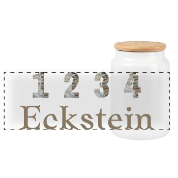 1,2,3,4 Eckstein - Wortschätze - vergessene Wörter - Panorama Keksdose mit Holzdeckel - Weiß - Vorne