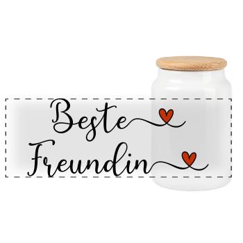Beste Freundin Schriftzug mit Herz Geschenk - Panorama Keksdose mit Holzdeckel - Weiß - Vorne