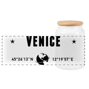 Venedig Italien Koordinaten GPS-Globus - Panorama Keksdose mit Holzdeckel - Weiß - Vorne