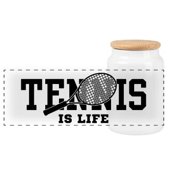tennis is life - Panoramic Cookie Jar with Wooden Lid - white - Front