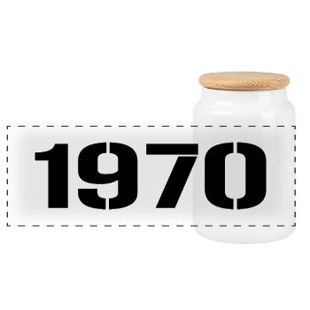 Vintage 1970 - Panoramic Cookie Jar with Wooden Lid - white - Front