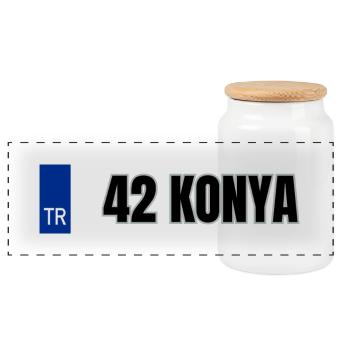 42 Konya Kennzeichen | Türkisches Kennzeichen - Panorama Keksdose mit Holzdeckel - Weiß - Vorne