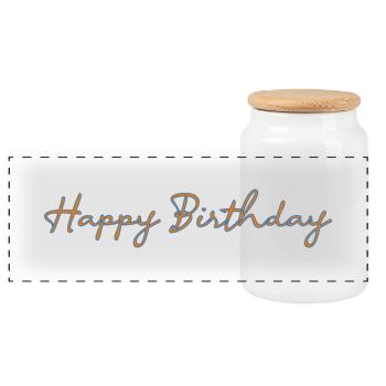 HAPPY BIRTHDAY. HAPPY BIRTHDAY. ANNIVERSARY. - Panoramic Cookie Jar with Wooden Lid - white - Front