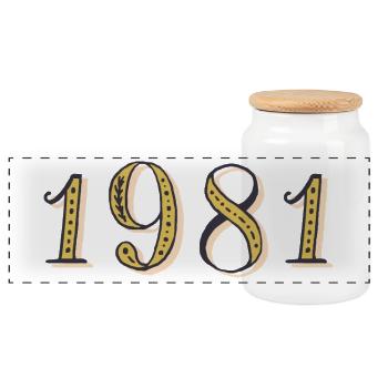 1981 Vintage 1981 Geburtstagsgeschenk - Panorama Keksdose mit Holzdeckel - Weiß - Vorne