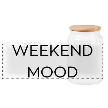 Ambiance du week-end | T-shirt minimaliste du week-end | Points positifs - Boîte à biscuits avec couvercle en bois - blanc - Devant