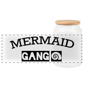 "Mermaid Gang" mermaid girl - Panoramic Cookie Jar with Wooden Lid - white - Front