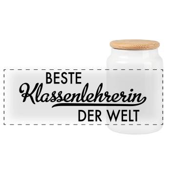 Klassenlehrerin - Panorama Keksdose mit Holzdeckel - Weiß - Vorne