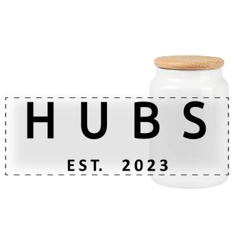 Hubs Est. 2023 Verlobung für Hochzeitsgeschenk des Bräutigams - Panorama Keksdose mit Holzdeckel - Weiß - Vorne