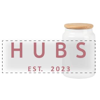 Hubs Est. 2023 Verlobung für die Hochzeit des Bräutigams - Panorama Keksdose mit Holzdeckel - Weiß - Vorne