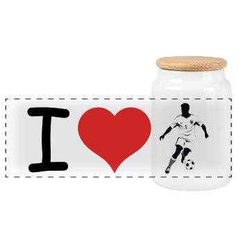 I love Football Pulse Heartbeat - Sports Sticker - Panoramic Cookie Jar with Wooden Lid - white - Front