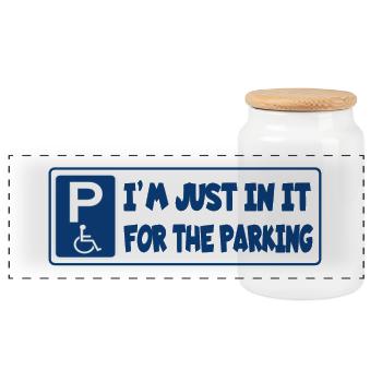 Nur in meinem Rollstuhl für das Parken, Humor # - Panorama Keksdose mit Holzdeckel - Weiß - Vorne