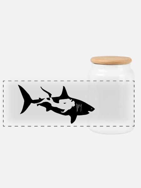 taucher hai tauchen scuba diving diver shark - Panorama Keksdose mit Holzdeckel - Weiß