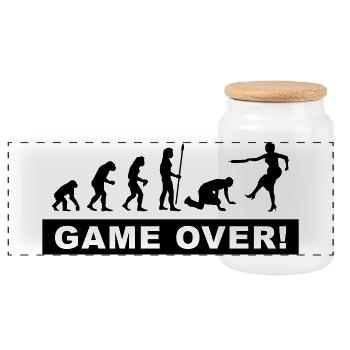 evolution_stag & hen nights - Panoramic Cookie Jar with Wooden Lid - white - Front
