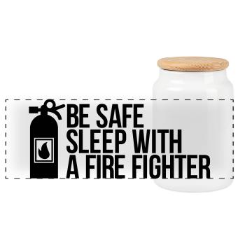 fire fighter - Panoramic Cookie Jar with Wooden Lid - white - Front