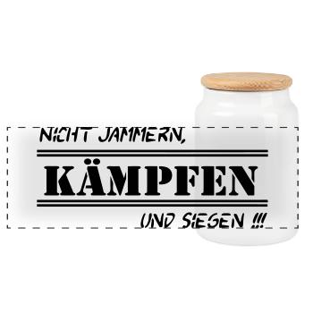 Fun Spruch Shirt Arbeit Nicht Jammern kämpfen (25) - Panorama Keksdose mit Holzdeckel - Weiß - Vorne