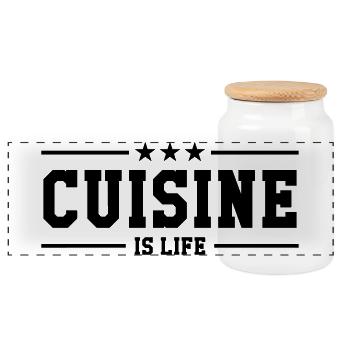 Kitchen is life - Panoramic Cookie Jar with Wooden Lid - white - Front