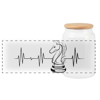échecs, cheval, battement de cœur, pouls, chevalier, club d’échecs - Boîte à biscuits avec couvercle en bois - blanc - Devant
