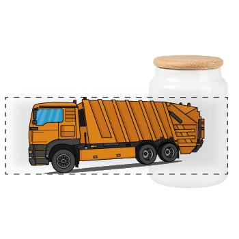 Garbage truck Garbage truck Professions Garbage man Garbage collection - Panoramic Cookie Jar with Wooden Lid - white - Front