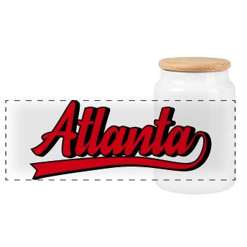 Atlanta Schriftzug Retro Stil Rot - Panorama Keksdose mit Holzdeckel - Weiß - Vorne