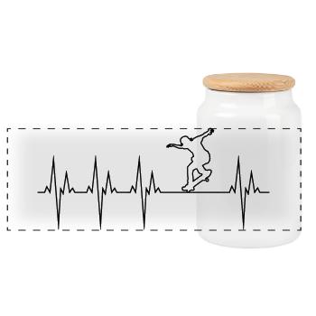 Skateboard electrocardiogram ECG Skate Board - Panoramic Cookie Jar with Wooden Lid - white - Front