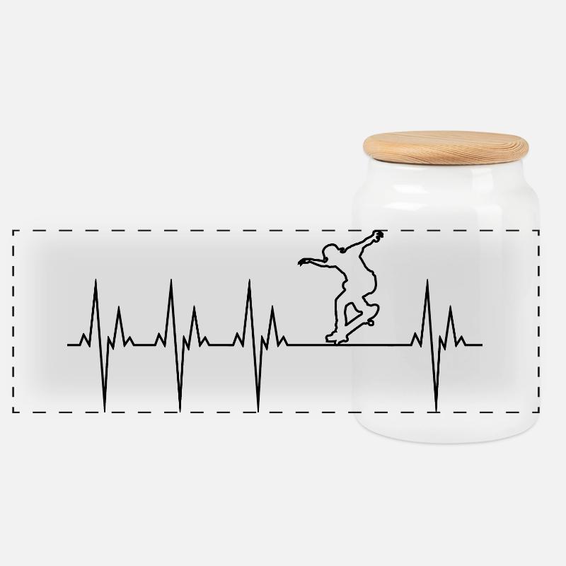 Skateboard Elektrokardiogramm EKG Skateboard - Panorama Keksdose mit Holzdeckel - Weiß